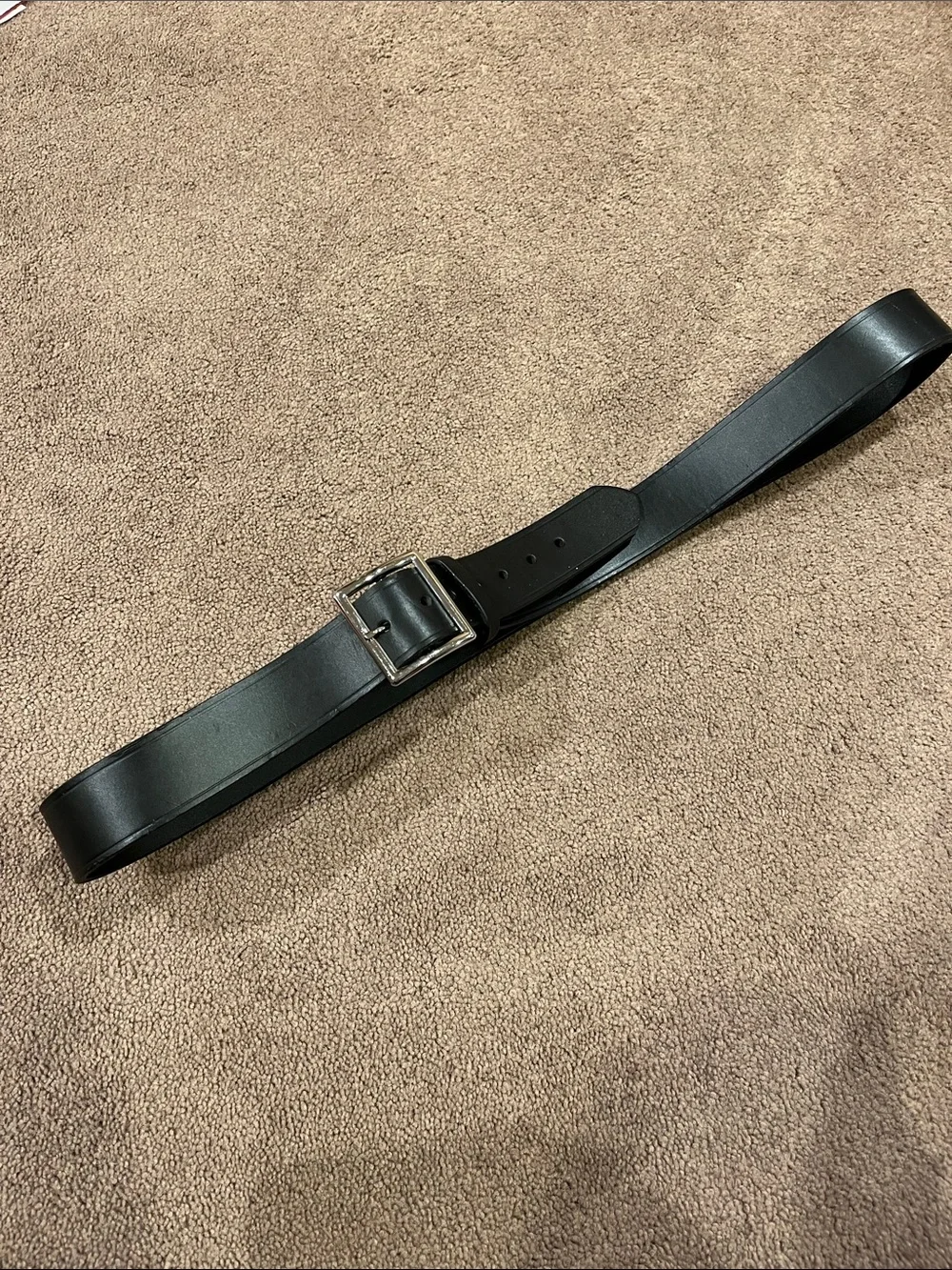 Boston Leather Men's Classic Black Belt with Silver Buckle size 54